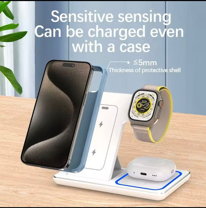 Supporto di ricarica wireless magnetico pieghevole 3 in 1 da 30 W per iPhone 16 15 14 13 Pro Max e Apple Watch 9 8 7, docking station a ricarica rapida.